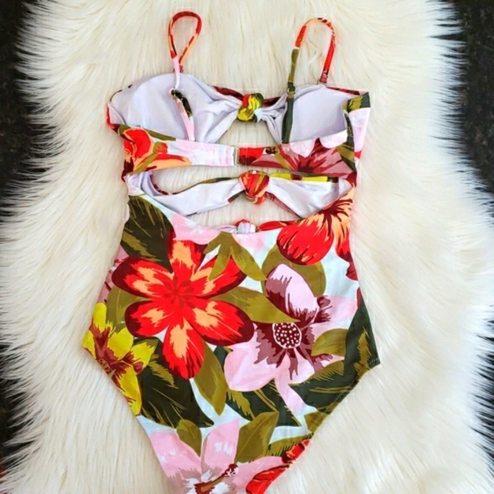 New Knot Open Front and Back One-piece Swimsuit Off Shoulder Style - Picture 5 of 6